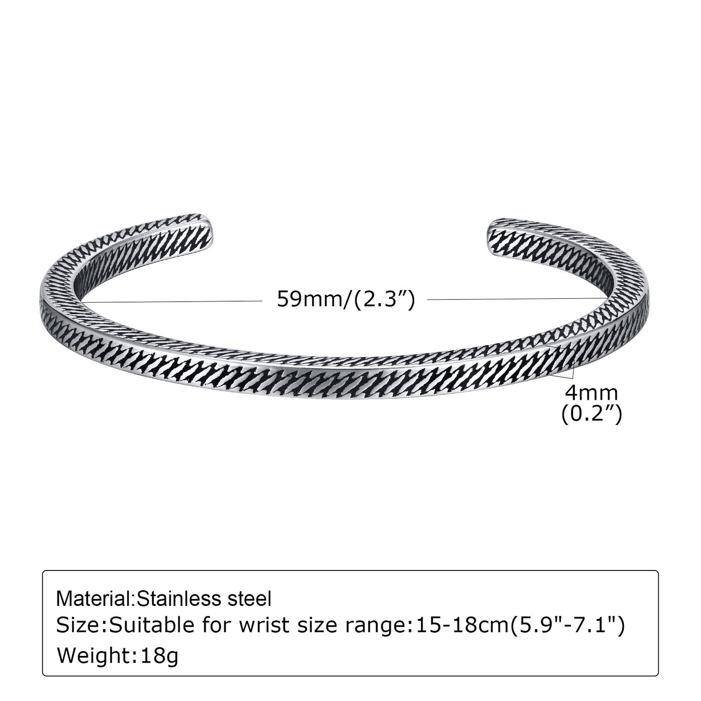 Mens Stainless Steel Open Bracelet Vintage Twist Braided Feather