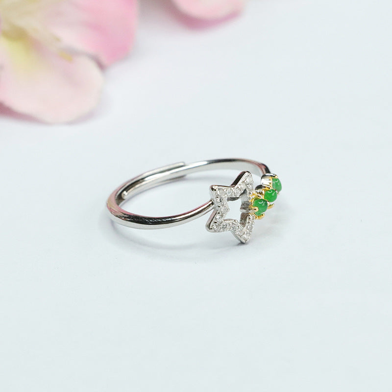 Icy Green Jadeite Star 925 Silver Ring