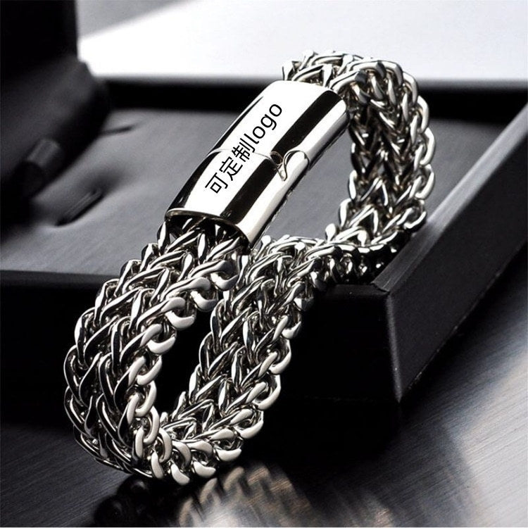 Planderful Jewelry Mens Titanium Double Row Chain Bracelet Stainless Steel Luxury Gift