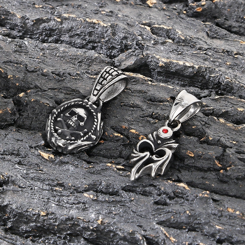 Planderful Vintage Cross Flower Mens Pendant Black Zircon