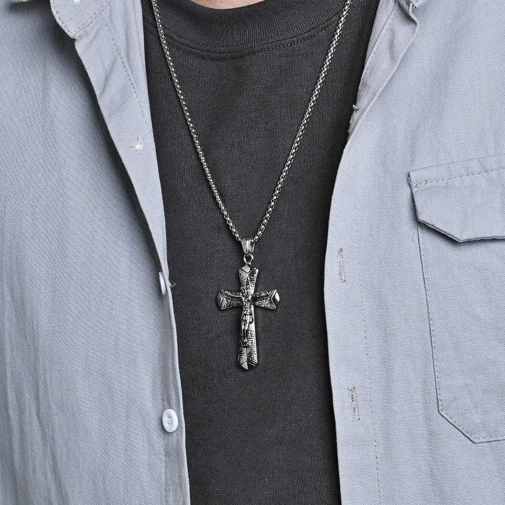 Planderful Stainless Steel Cross Necklace Personalized For Men With Retro Hip Hop Style Titanium Pendant