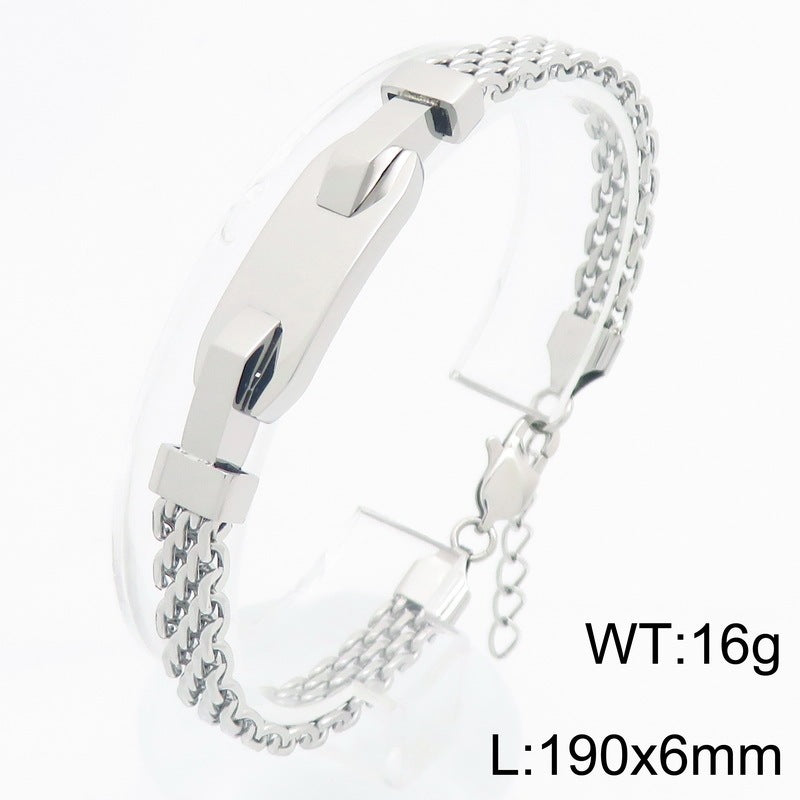 Style Rectangular Plate Mesh Chain Titanium Steel Bracelet Geometric Curved Bar