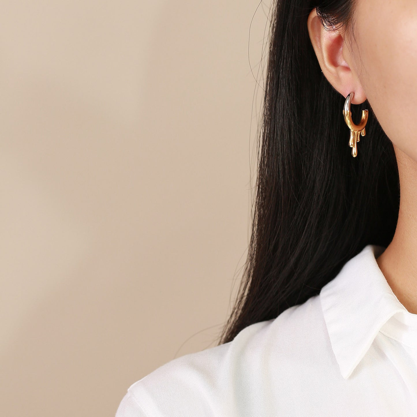 Irregular Earrings Stainless Steel Flowing Water Drop C Shaped Earrings Gold Women's Fashion