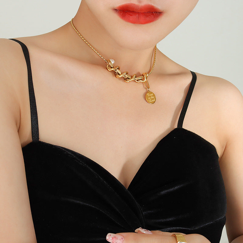 Urban Chic Geometric Freshwater Pearl Pendant Necklace with Cuban Chain