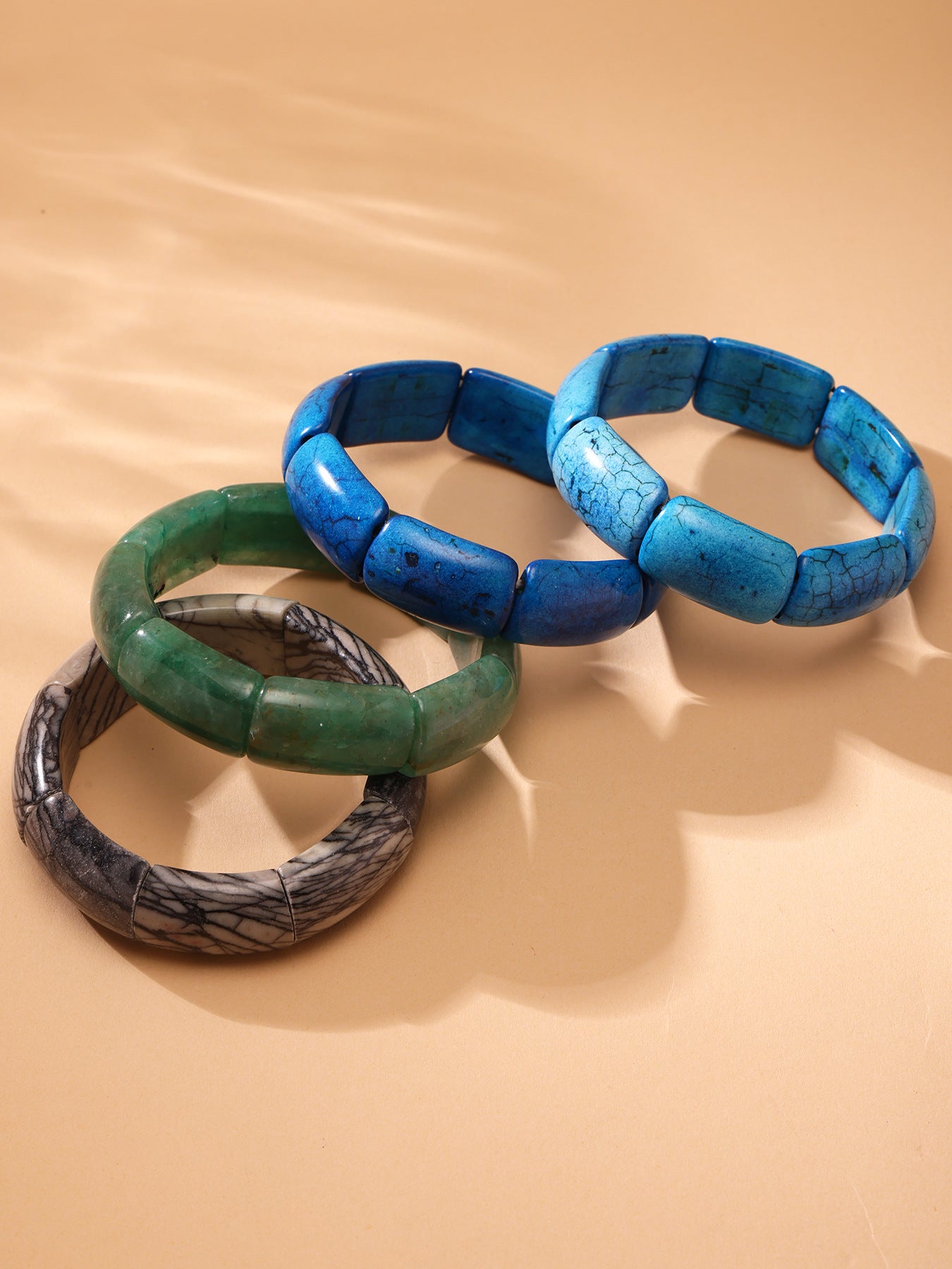 Planderful Jadeite Green Smudged Elastic Bracelet For Women