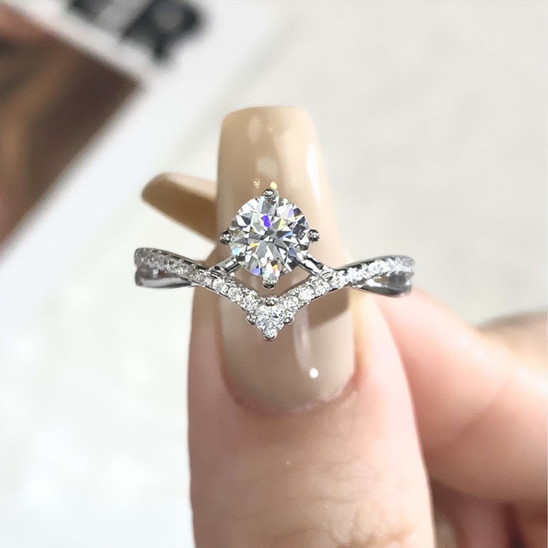 S925 Sterling Silver Zircon Halo Ring — Adjustable