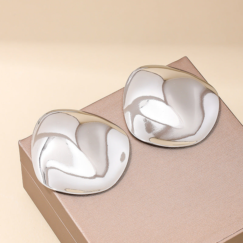 Glossy Large Disc Metal Stud Earrings - Vienna Verve Collection