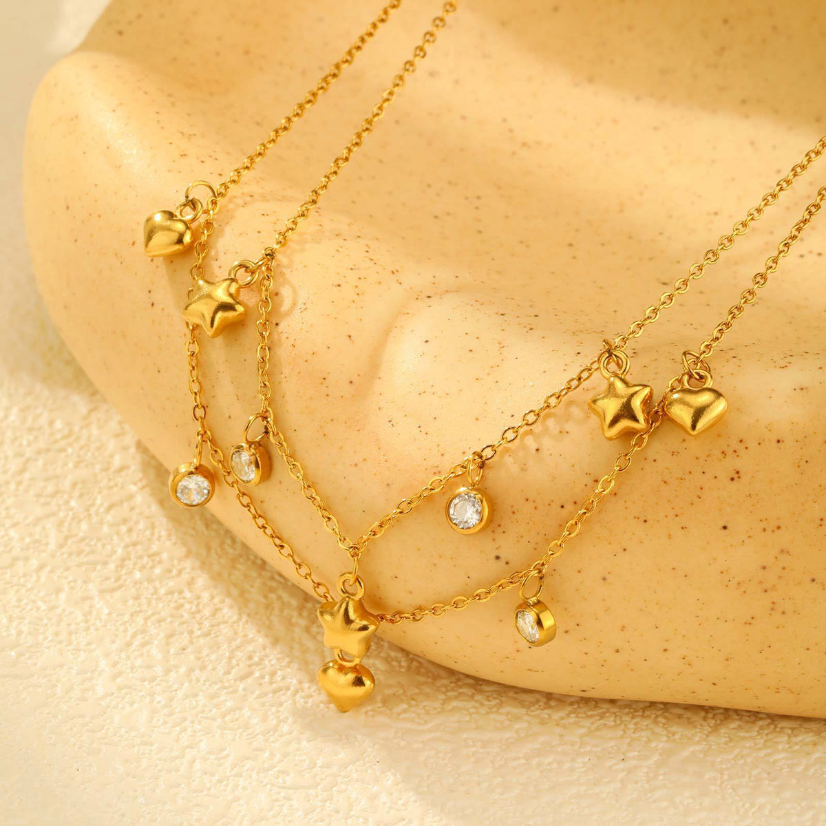 Women's Style Necklace Stainless Steel Flat Cross Chain Zircon Five-Pointed Star Heart
