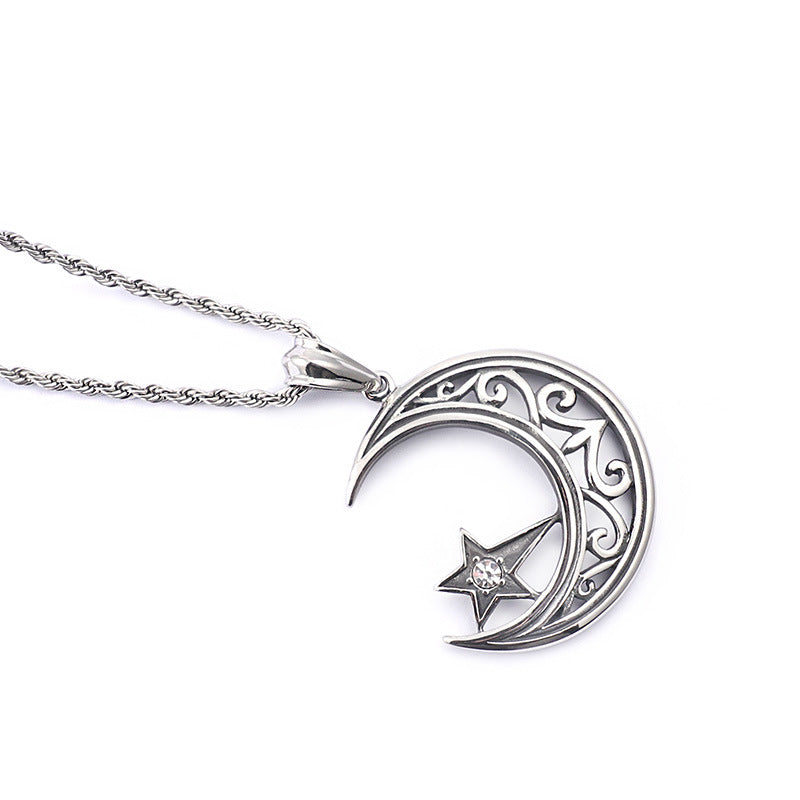 Stylish Titanium Steel Men's Pendant with Zircon Stars and Moon for Fashion Enthusiasts
