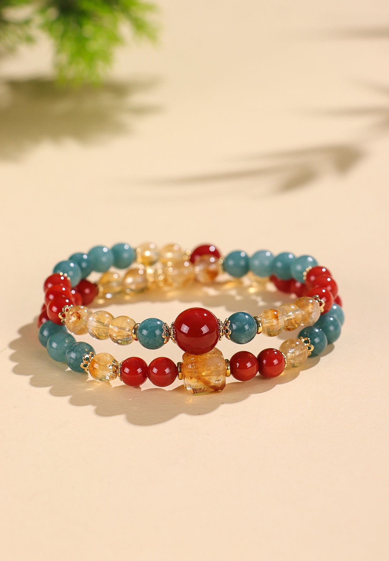 Planderful Fortune's Favor Bracelet – Elegant Double Circle Design with Aquamarine and White Crystals