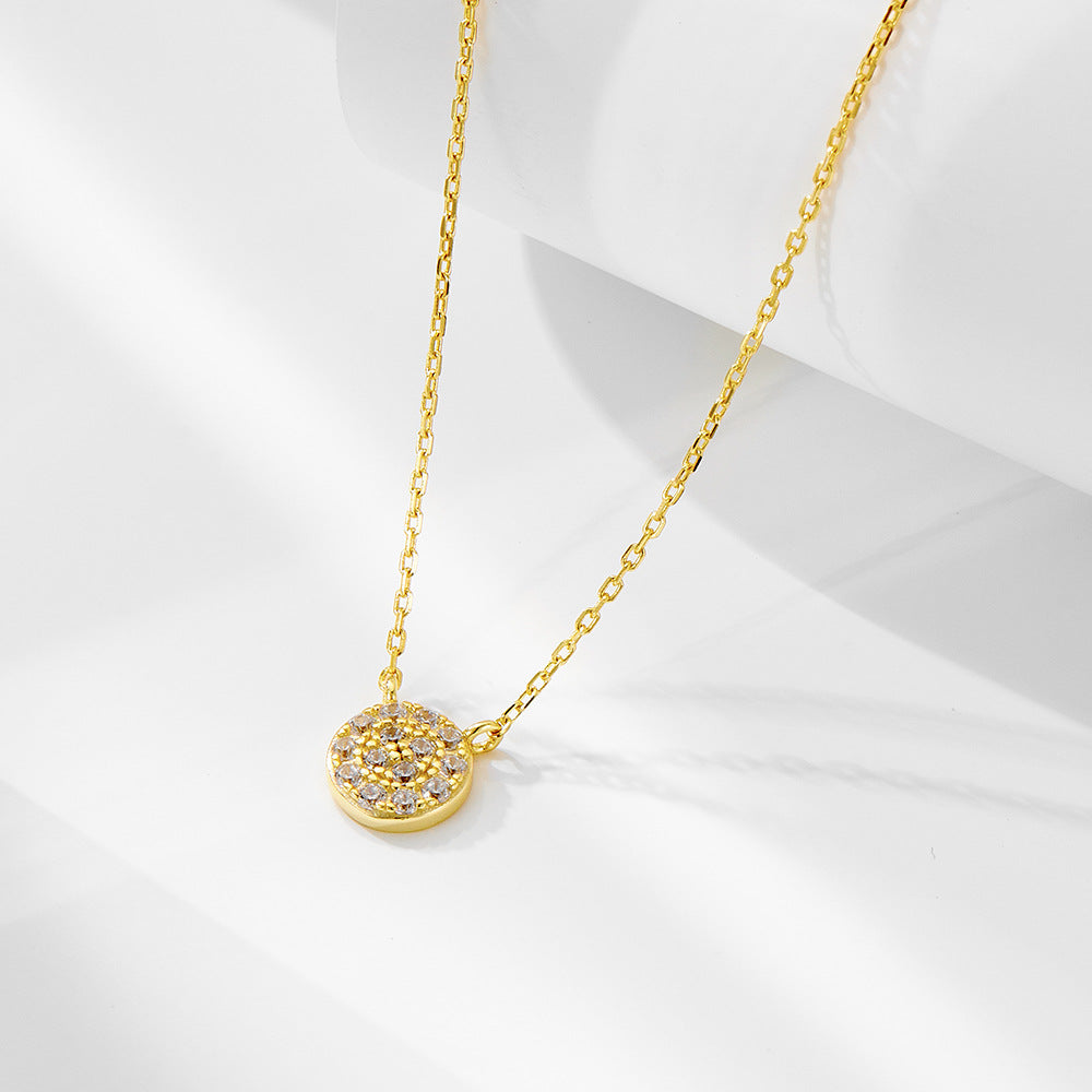 S925 Sterling Silver Classic Round Zircon Pendant Necklace