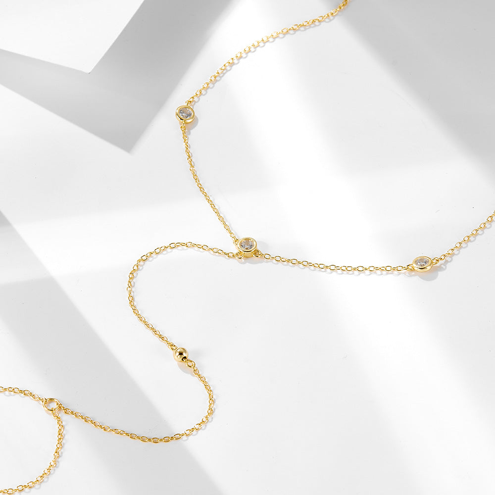 S925 Sterling Silver Gold Round Bead Zircon Toe Anklet Beach Anklet Bracelet