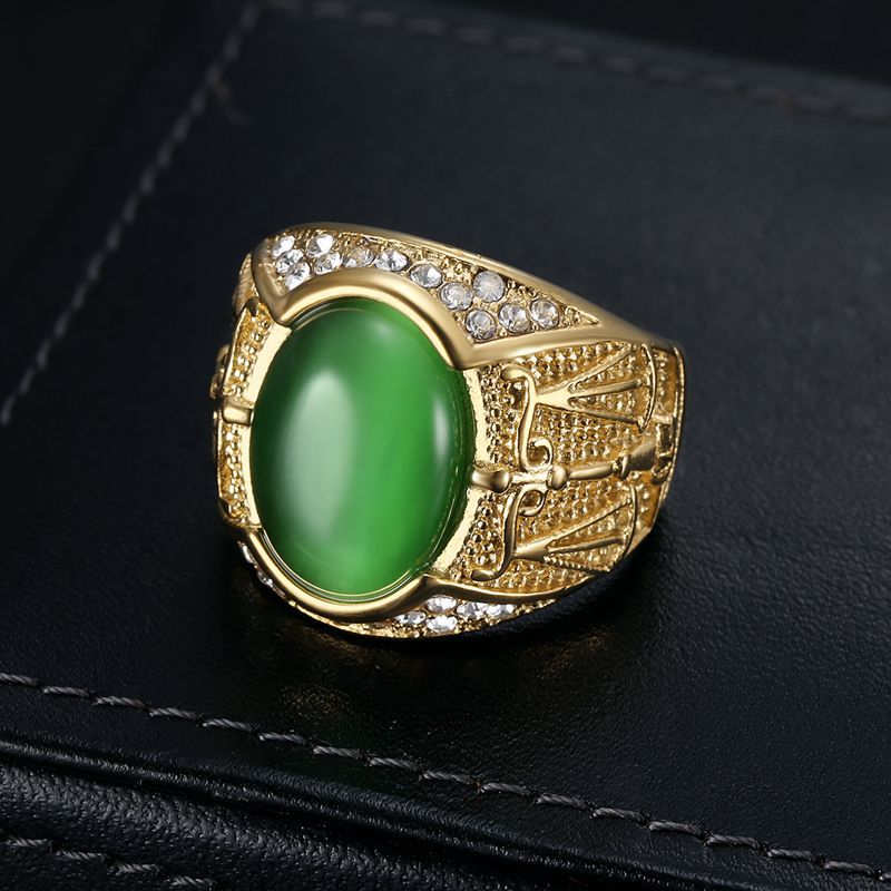 Planderful Hip Hop Ring For Men Gold Plated Stainless Steel Libra Opal Rhinestone Jewelry