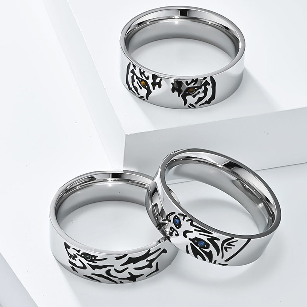 Neutral Style Simple Tiger Wolf Cat Titanium Steel Ring