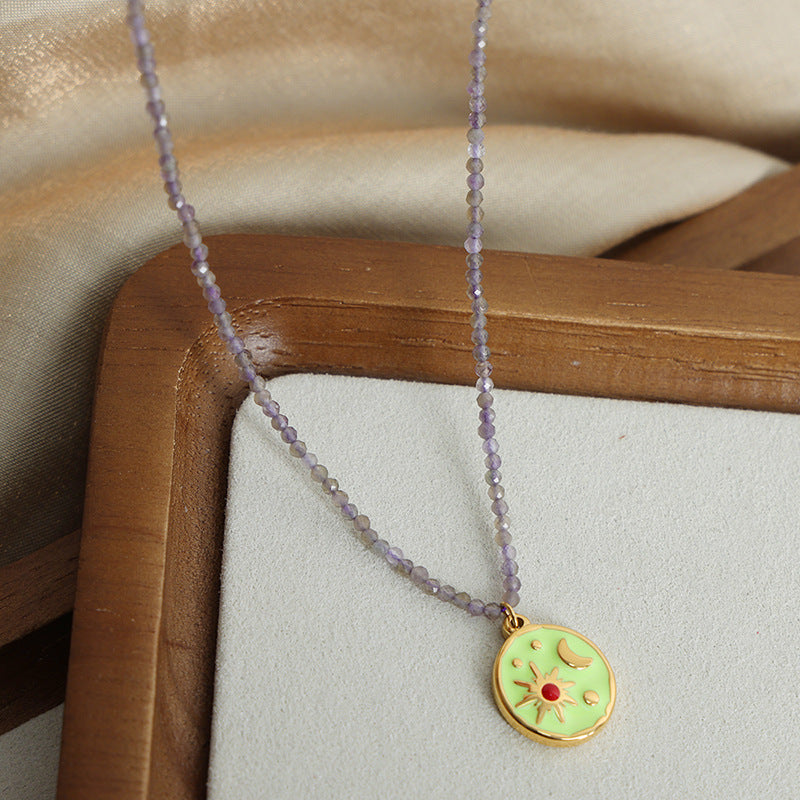 Celestial Legends Gold-Plated Pendant Necklace with Natural Stone Beads