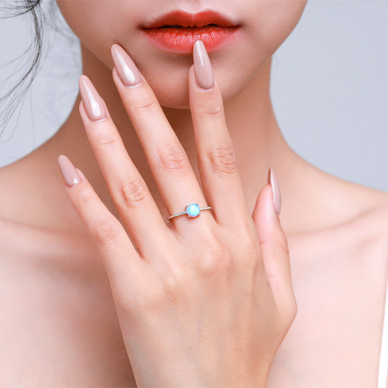 Elegant Opal Sterling Silver Ring - Size 5-9