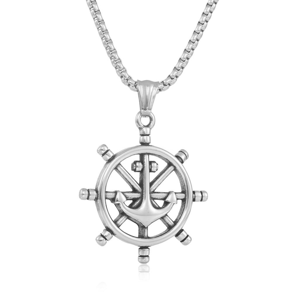 Planderful Rudder Pendant Necklace Stainless Steel For Men And Women Marine Punk Style Durable