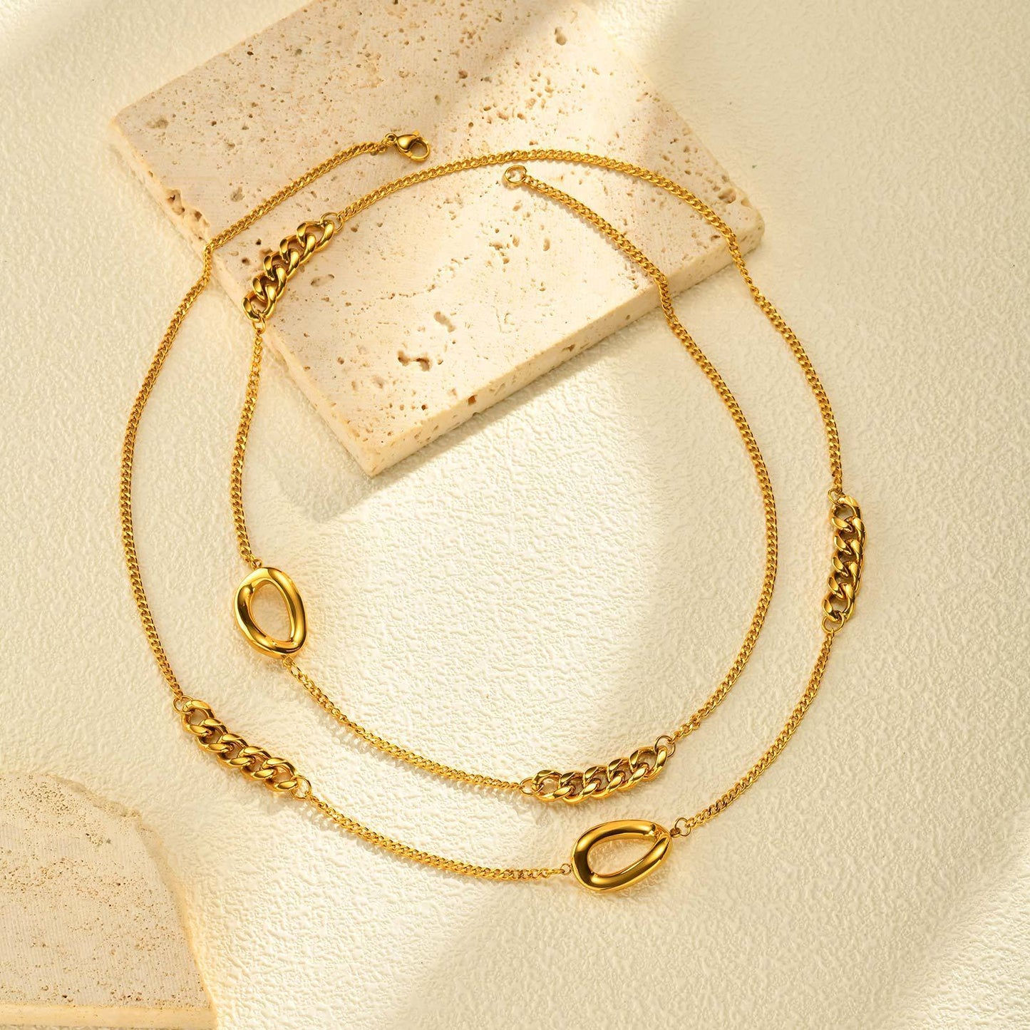 Stainless Steel Women's Style Imitation Pearl Heart Shape Stackable Necklace Gold