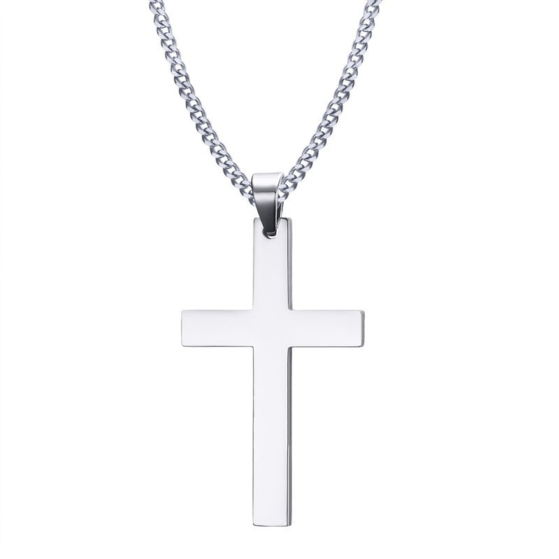 Stainless Steel Cross Pendant Gold Sweater Necklace Men