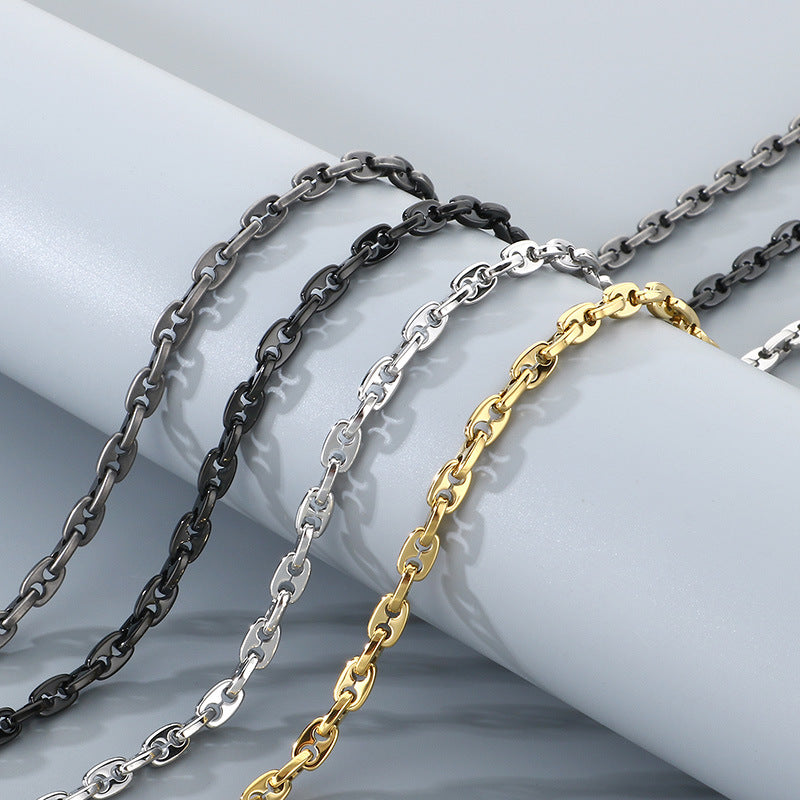 Glossy Titanium Steel Necklace and Bracelet Set for Men