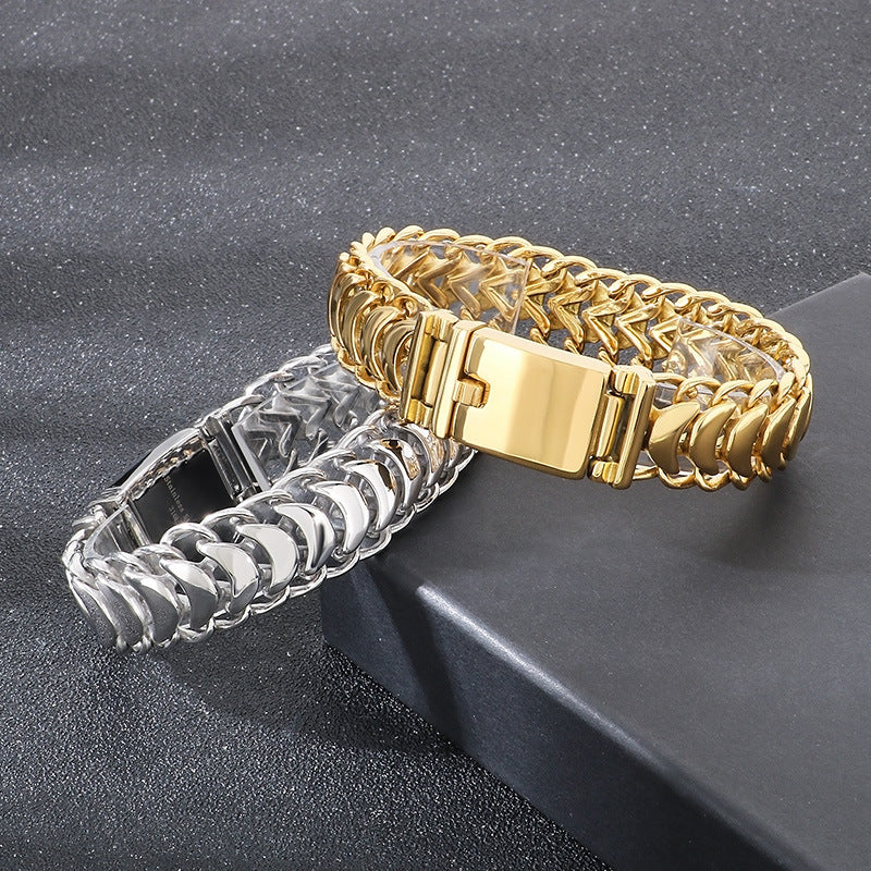 Planderful Titanium Steel Mens Glossy Woven Chain Bracelet