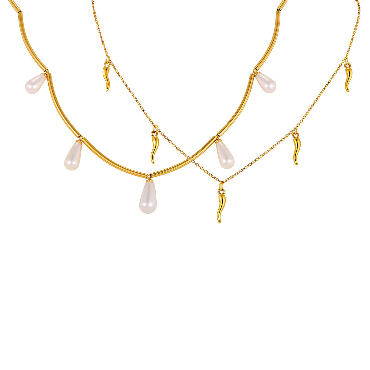 French Classic Pearl Necklace Clavicle Chain Stainless Steel Long Tube Water Drop