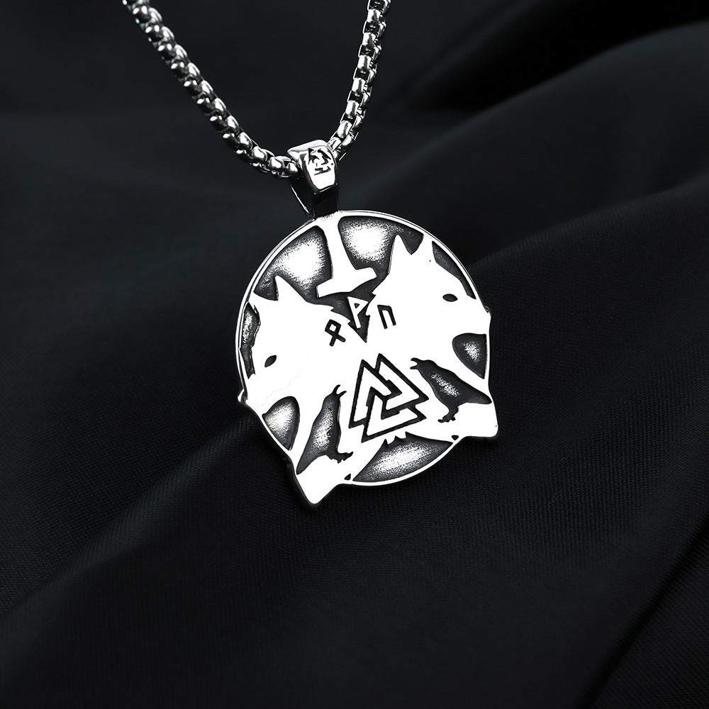 Hip-Hop European and American Viking Double Wolf Pendant Necklace