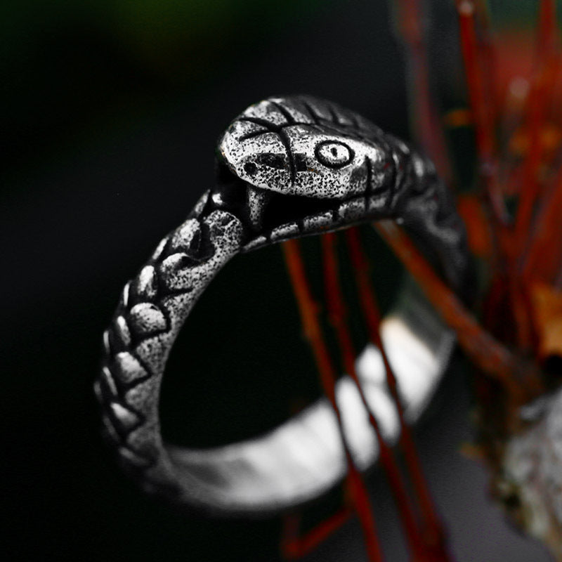 Custom Stainless Steel Ouroboros Ring for Men - Retro Zodiac Snake Design in Titanium Steel