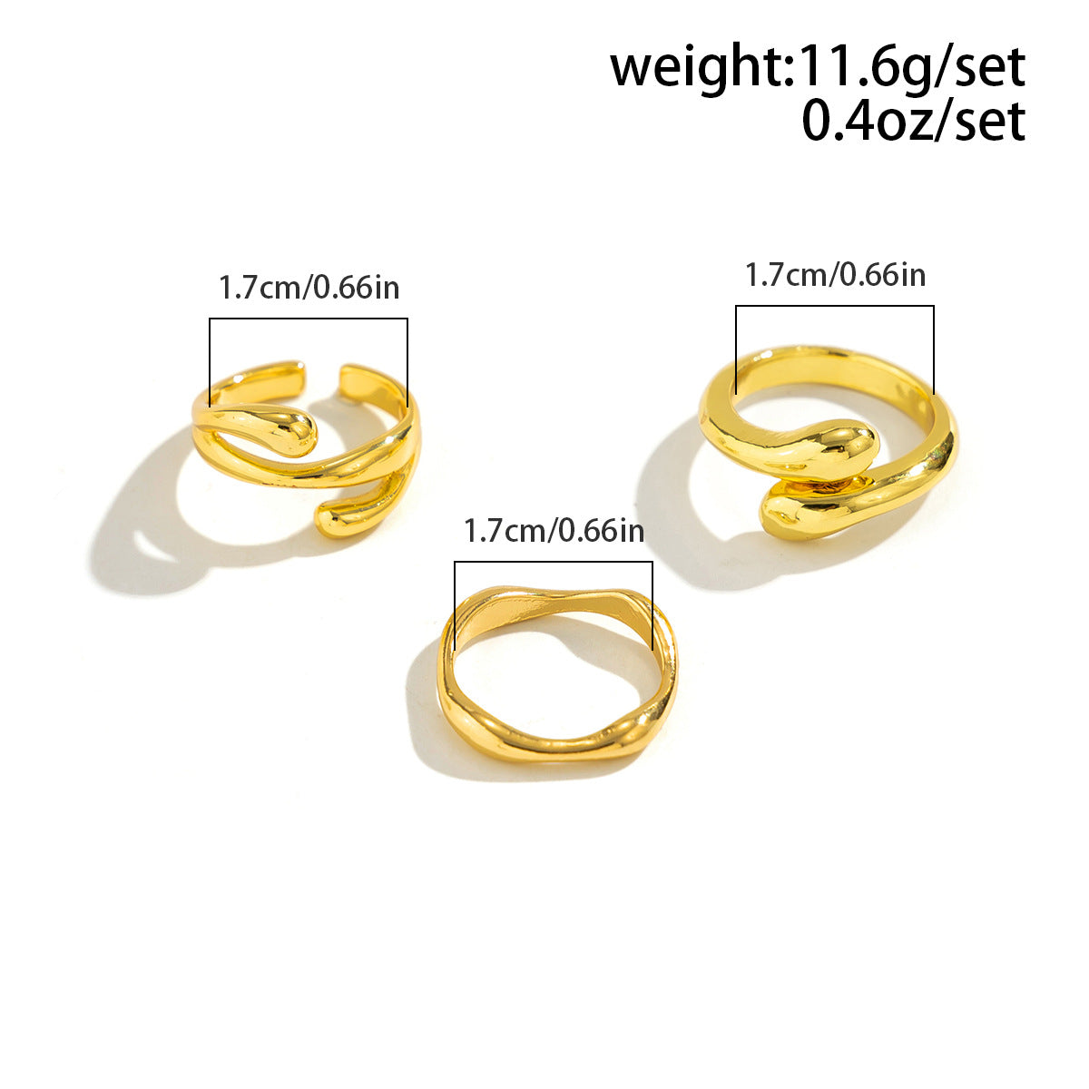 Elegant Curved Gold Ring Set with Wavy Pleats