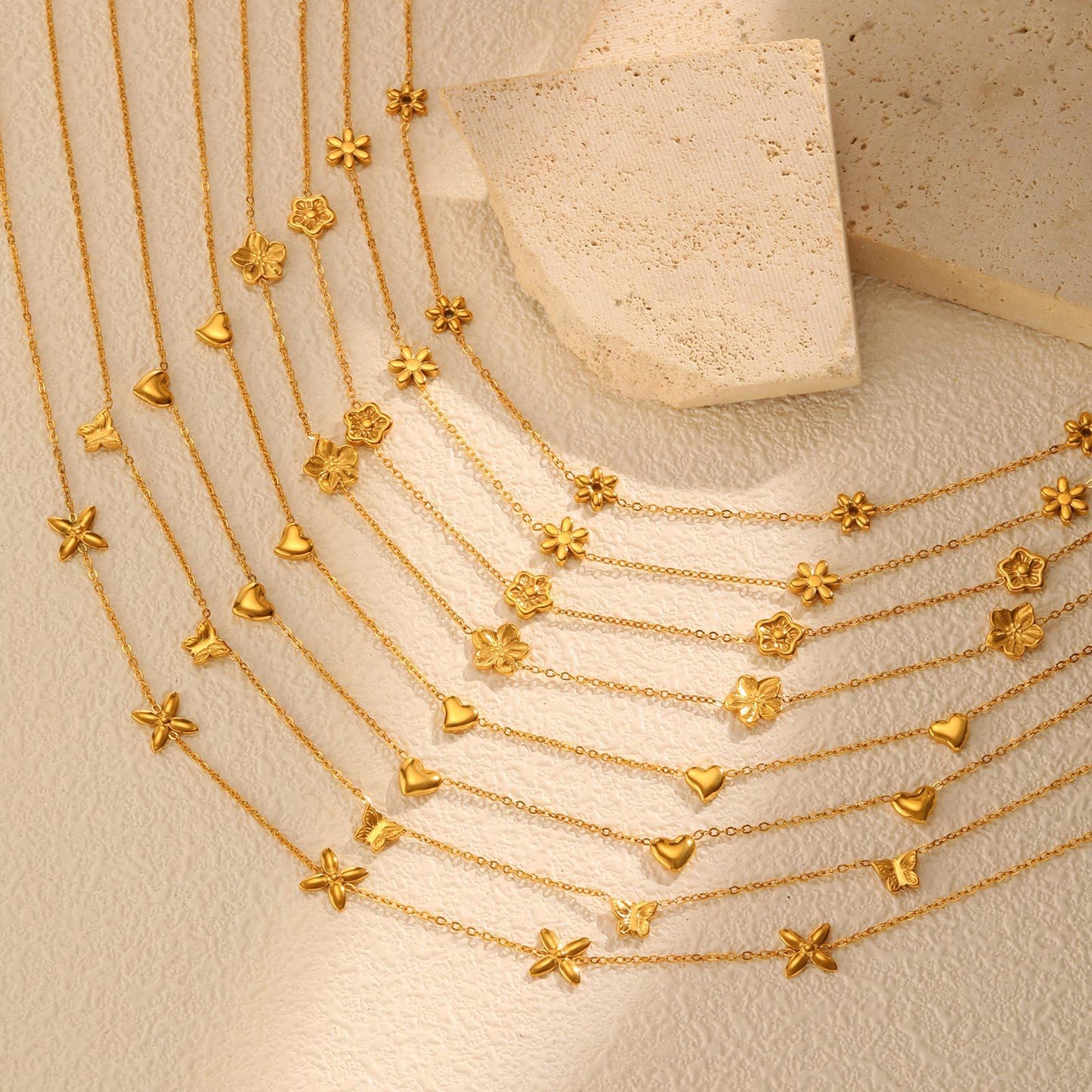Wind Stainless Steel Girl Sweet Delicate Collarbone Chain Flower Butterfly Heart Necklace
