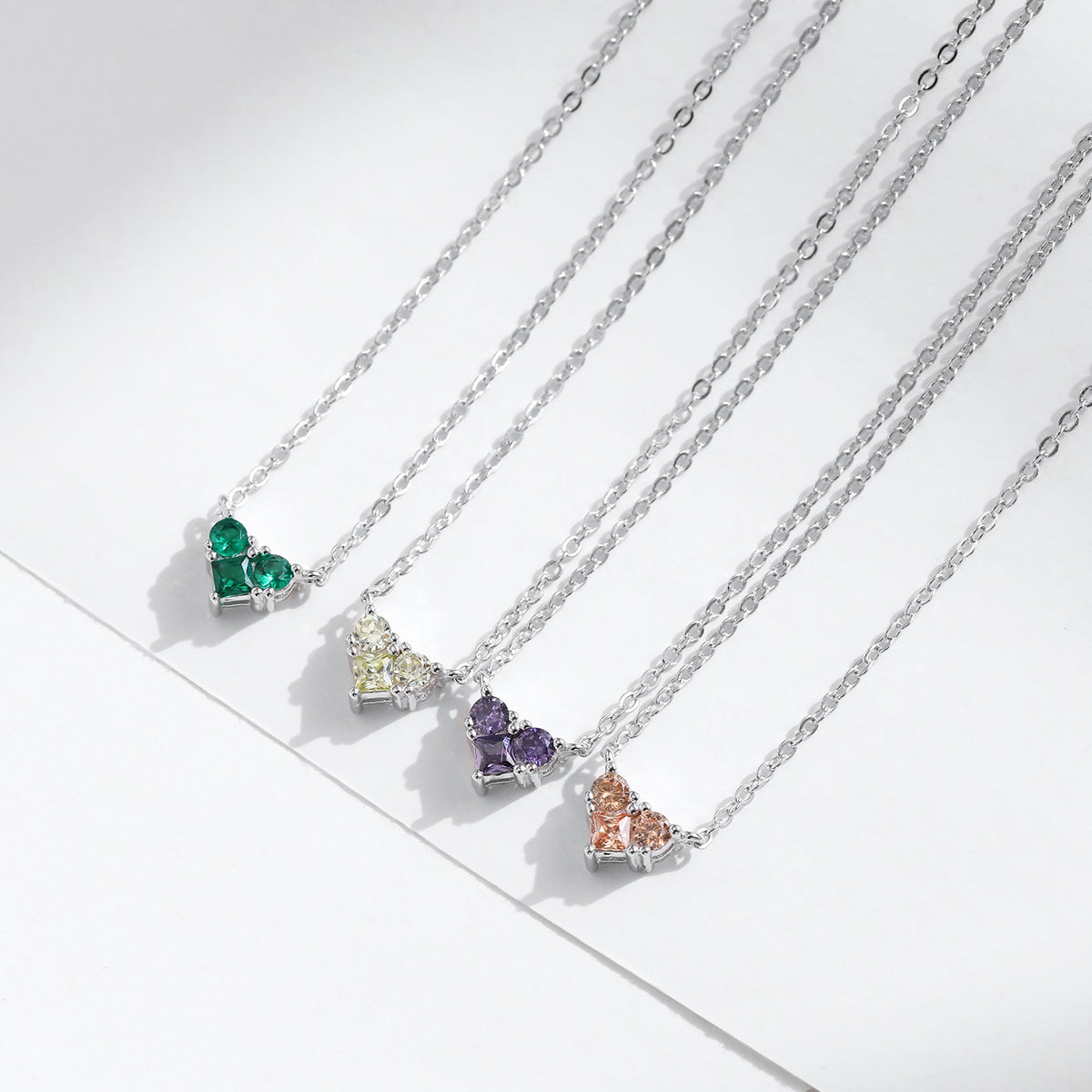 925 Sterling Silver Birthstone Heart Zircon Necklace