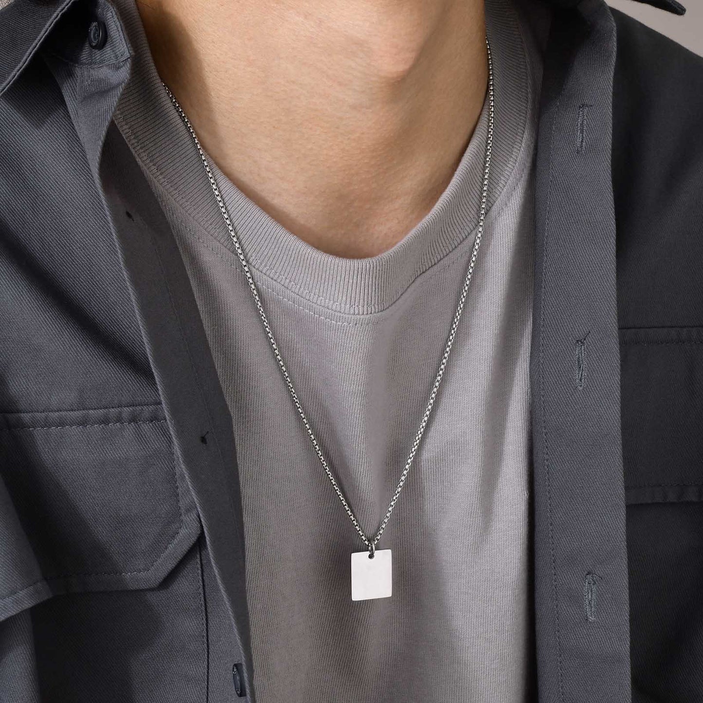 Personality Stainless Steel Square Brand Glossy Pendant Necklace Men's Hip Hop Jewelry Wholesale