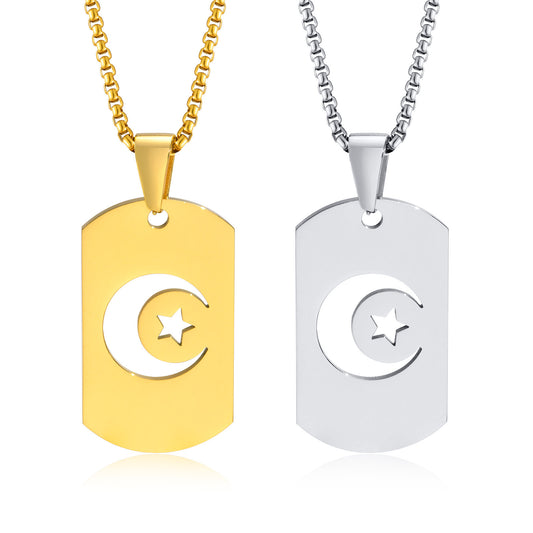 Men's Tag Stainless Steel Hollow Star Moon Pendant Necklace