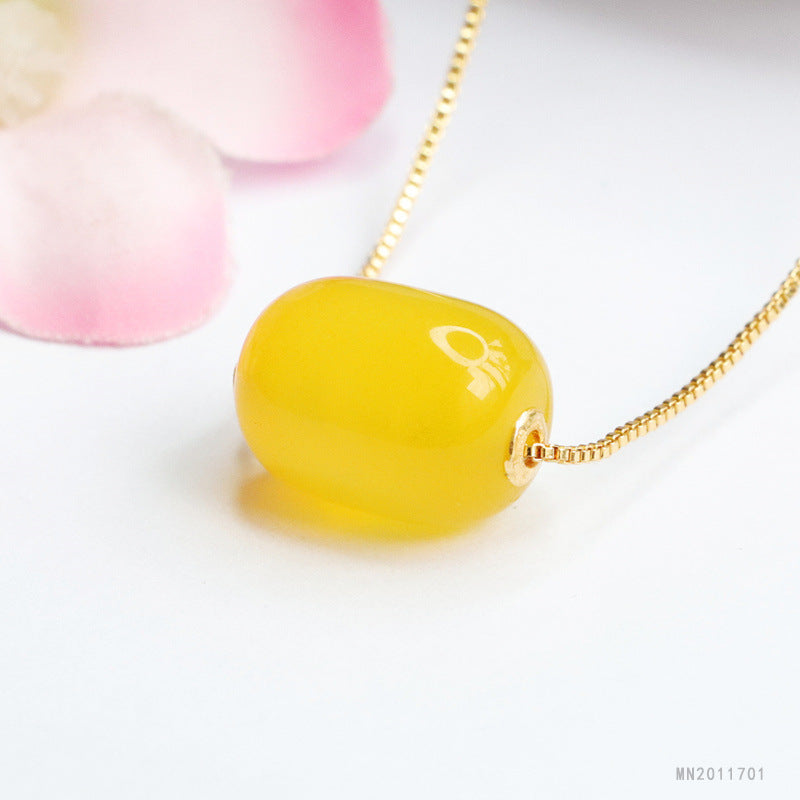 Yellow Chalcedony Barrel Bead 18K Gold-Set Pendant — No Chain