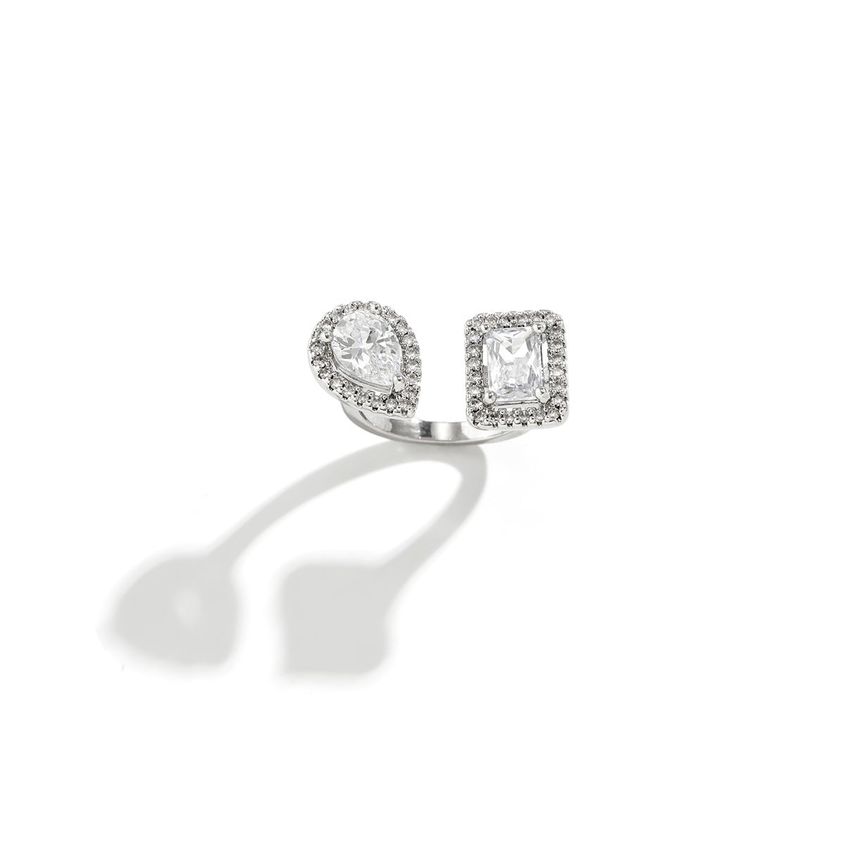 Court Style Water Droplet Design Ring with Full Diamond - European and American Collection