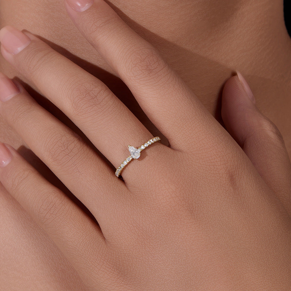 S925 Sterling Silver Water Drop Inlaid Zircon Ring Pear-Shaped Zircon Index Finger Ring