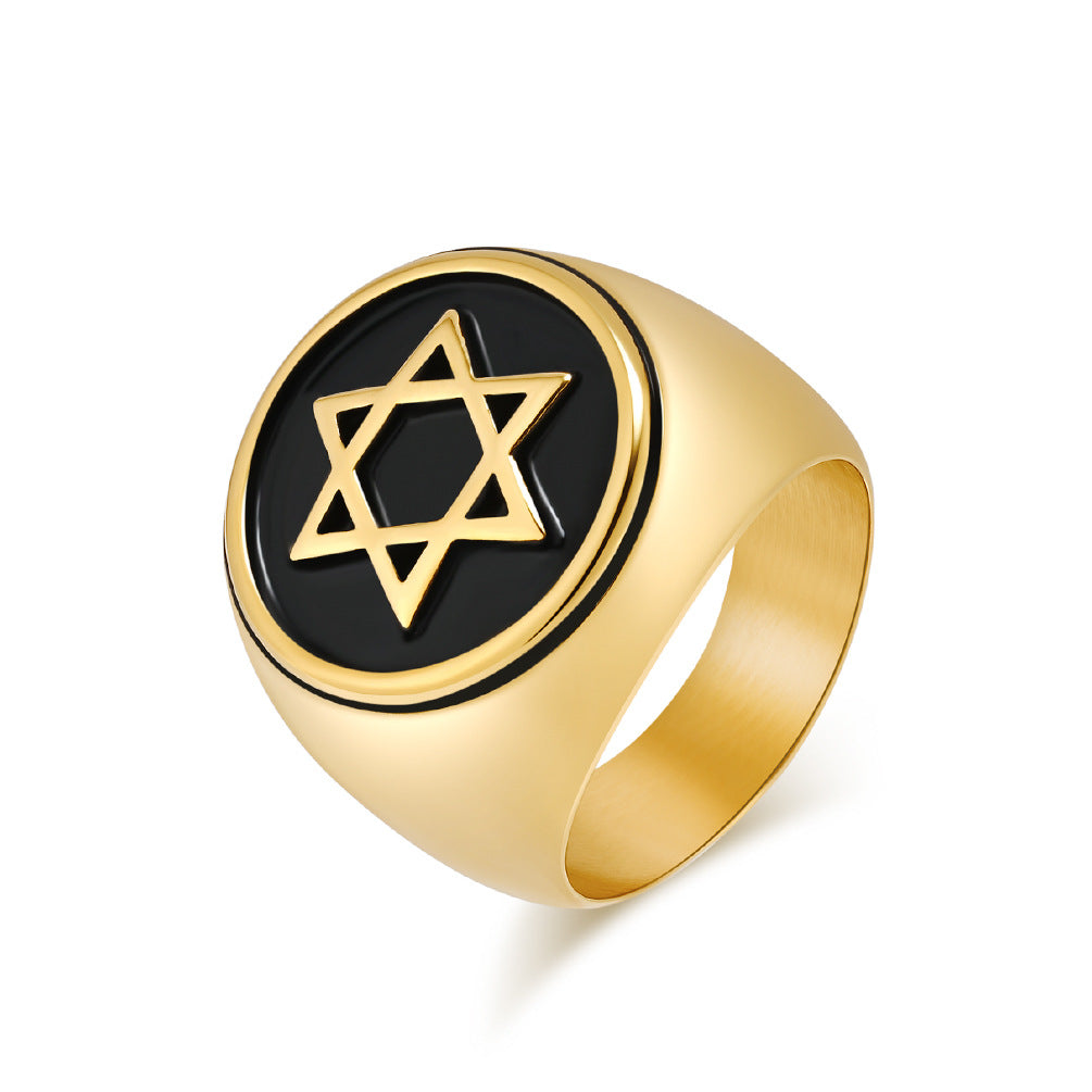Retro Hexagram Titanium Steel Ring for Men Advanced Style