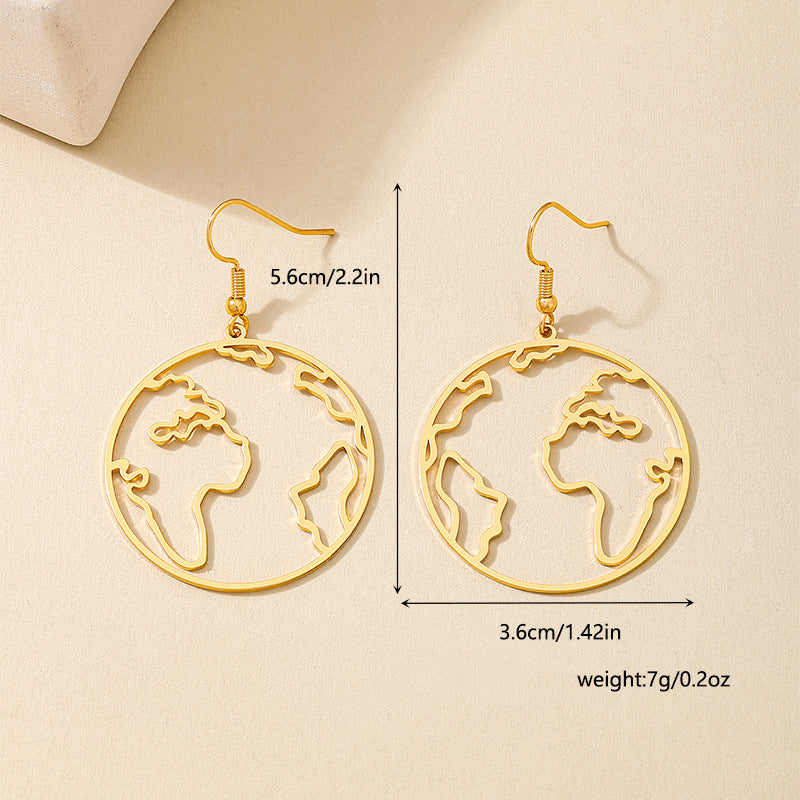 Planderful Vienna Verve Earrings – Fashionable Gold Hollow World Map Design