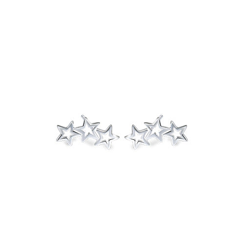 Row of Three Hollow Stars Sterling Silver Stud Earrings