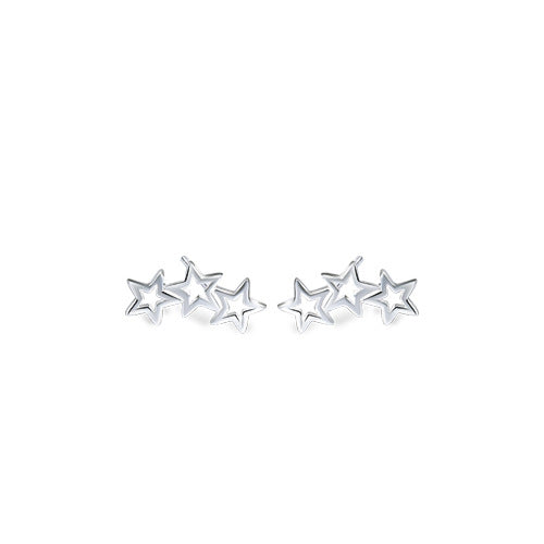 Row of Three Hollow Stars Sterling Silver Stud Earrings