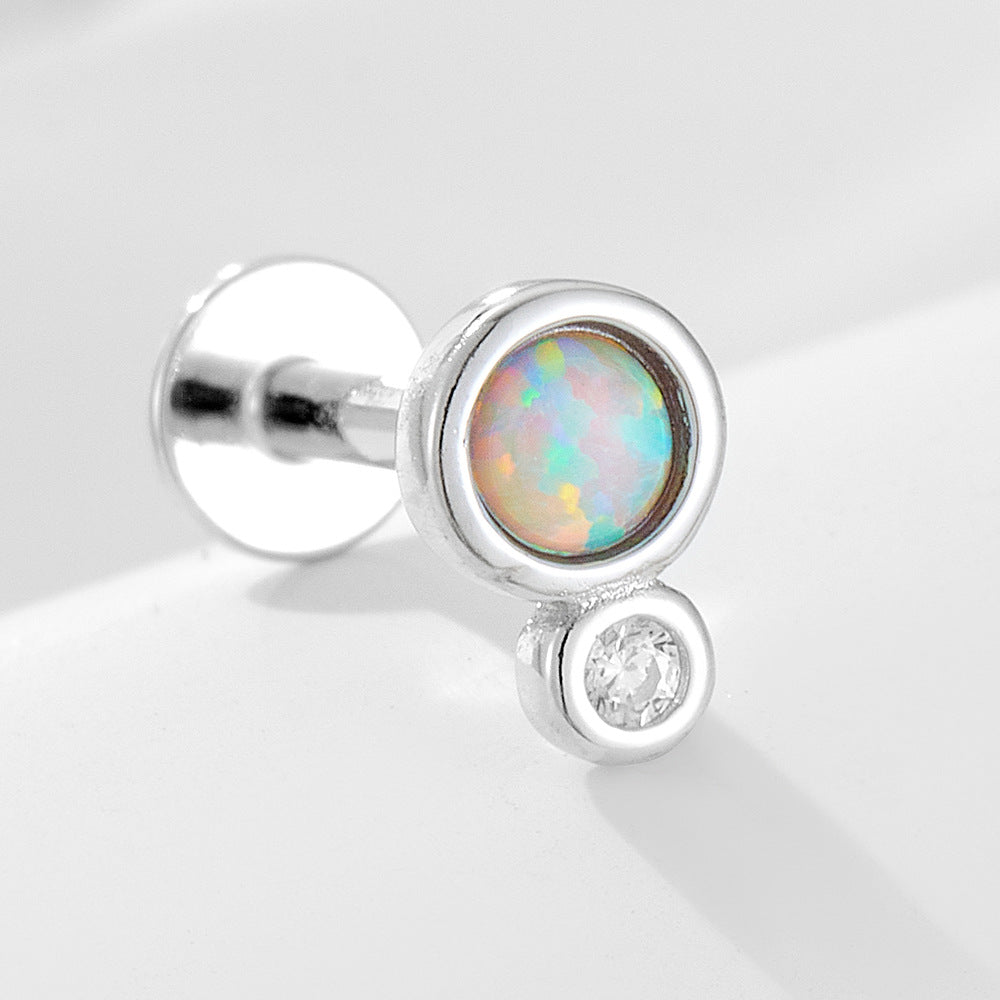 Planderful Opal Stud Earrings Premium Sterling Silver S925 Flat Head Threaded Ear Bone Jewelry For Sensitive Ears