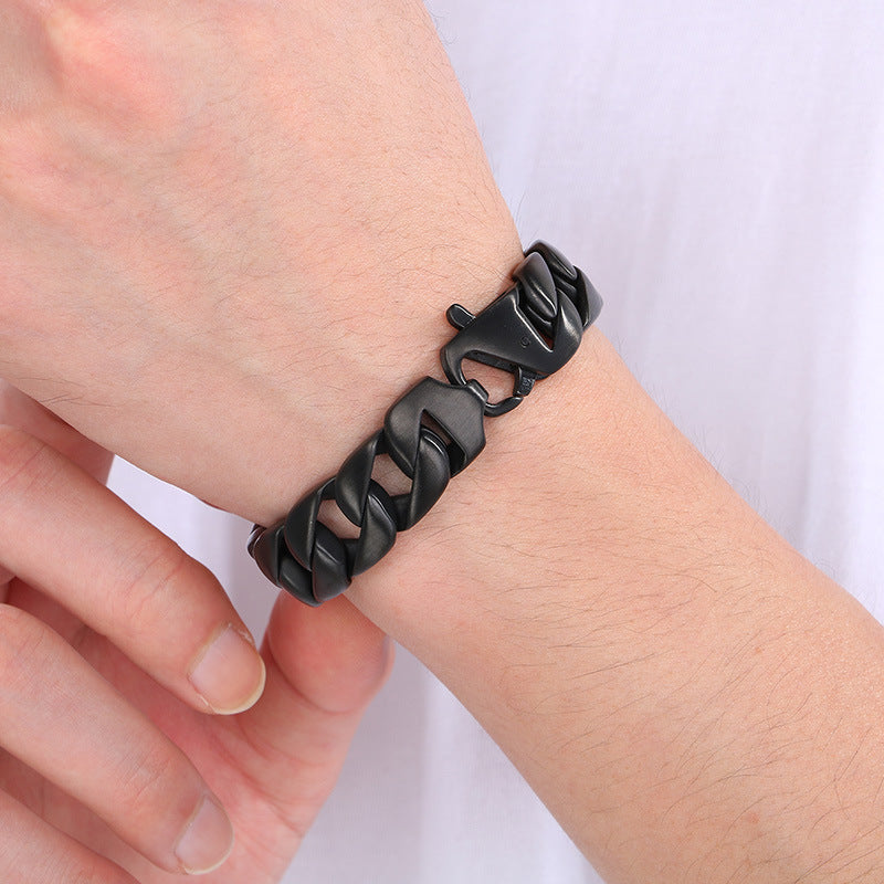 Retro Cuban Chain Titanium Steel Men Bracelet 15mm Classic