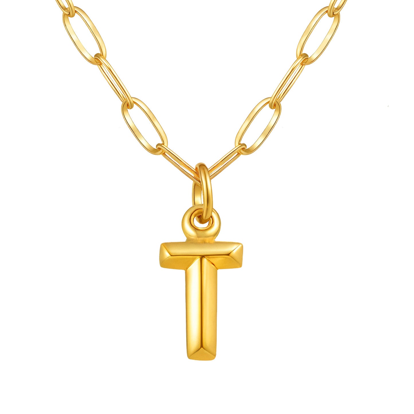 Stainless Steel Small Square Chain – Three-Dimensional Letter Necklace – Gold