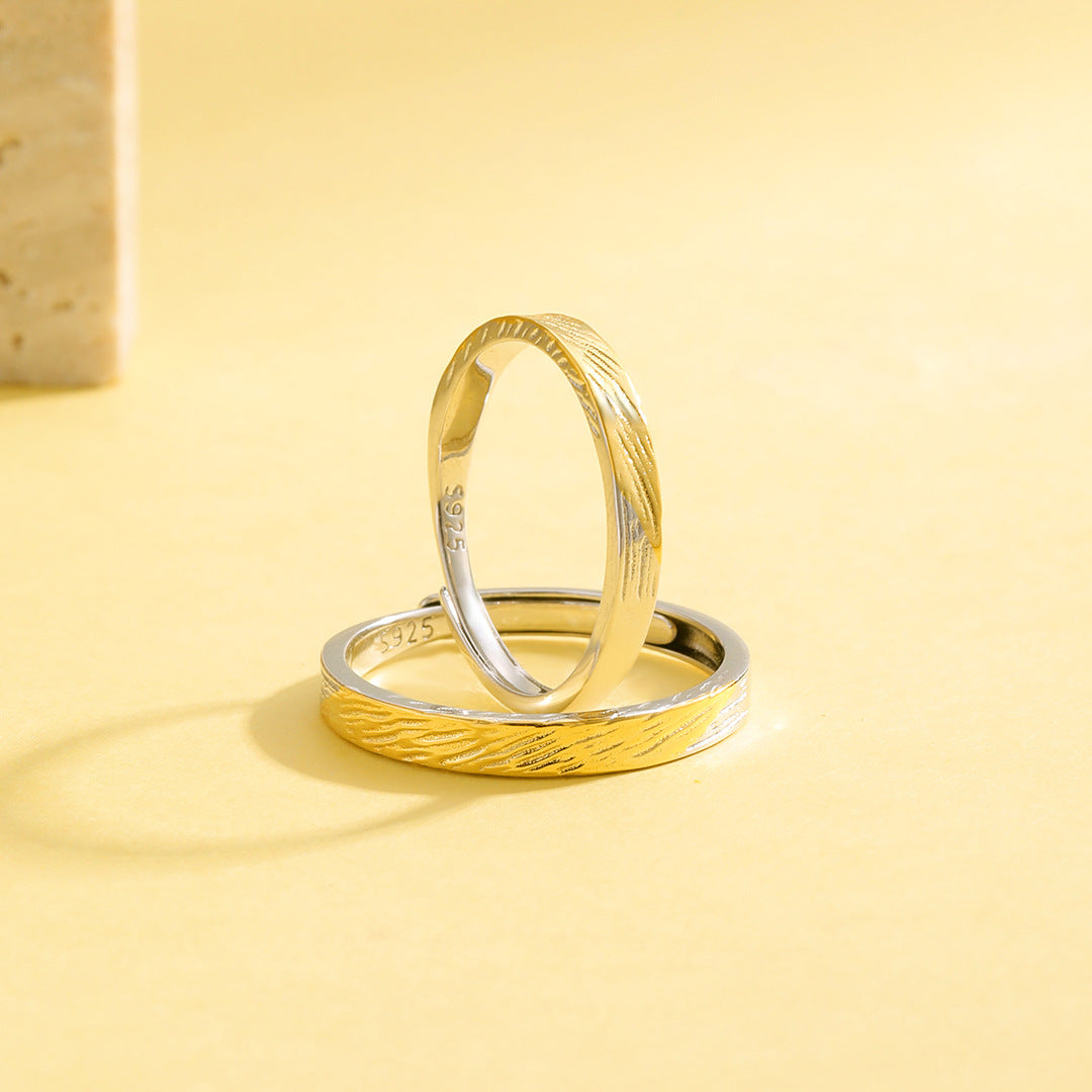 Planderful Everyday Genie – Texture Imprint 925 Sterling Silver Couple Ring for Men and Women