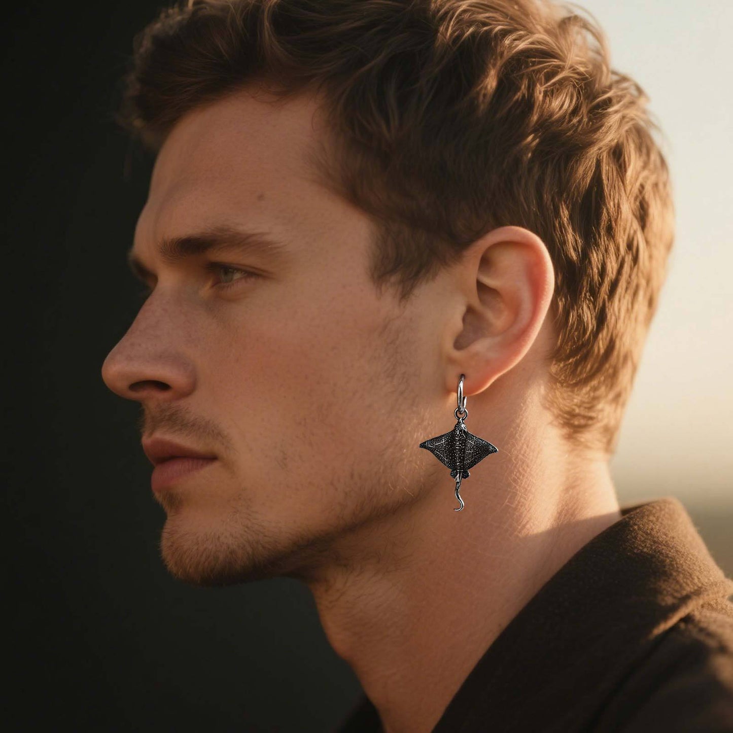 Planderful Mens Trendy Stainless Steel Devil Fish Earrings