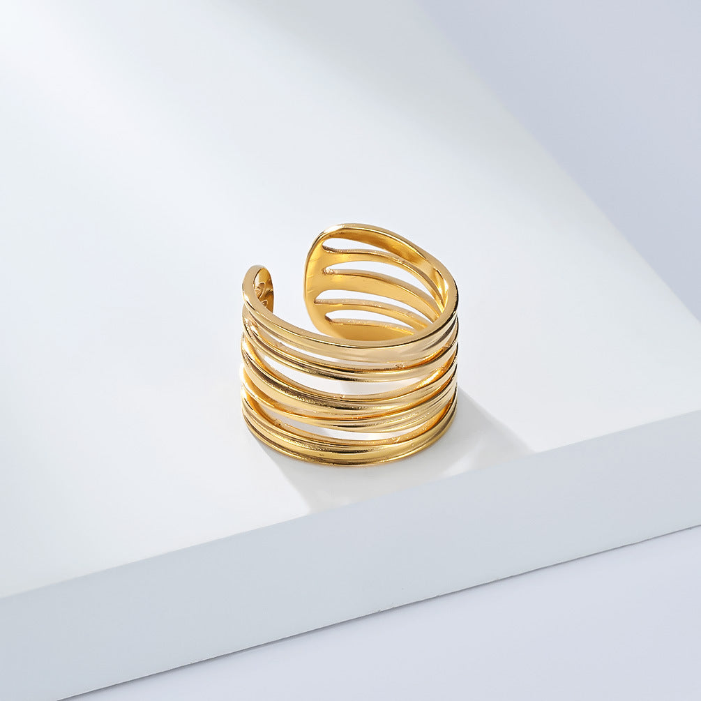 Planderful Geometric Stainless Steel Open Ring For Women Gold Plated Adjustable Fashion Jewelry