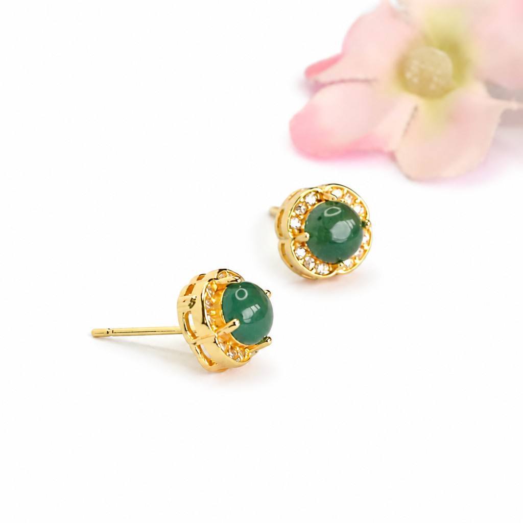 Blue-Water Jadeite Clover Stud Earrings