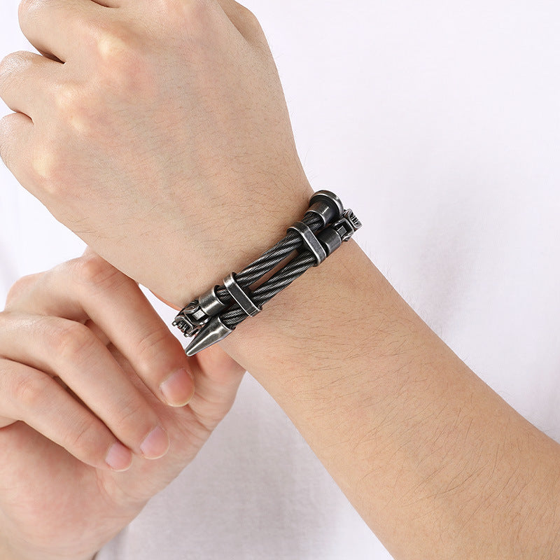 Design Braided Wire Steel Wire Nail – Punk Rock Emperor Chain Titanium Steel Men's Bracelet