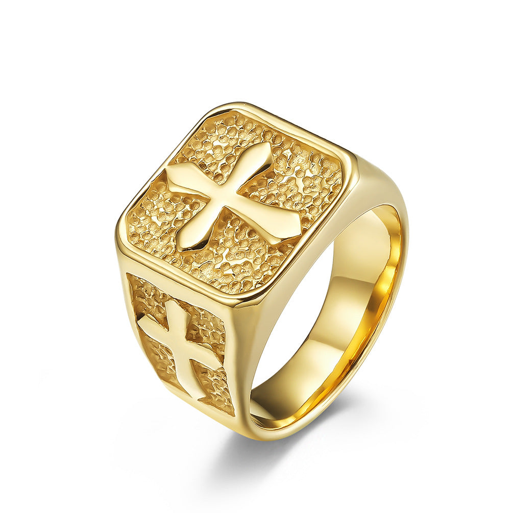 Retro Stainless Steel Cross Ring for Men in Titanium Steel