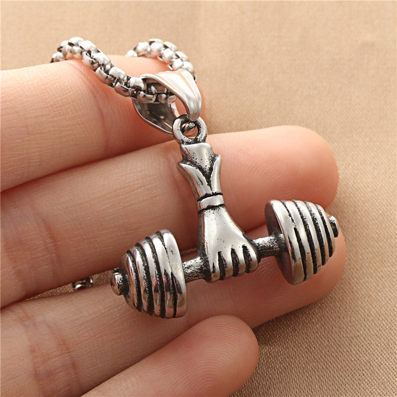 Titanium Steel Dumbbell Pendant Necklace for Men - Retro Punk Style from Planderful Everyday Genie Collection